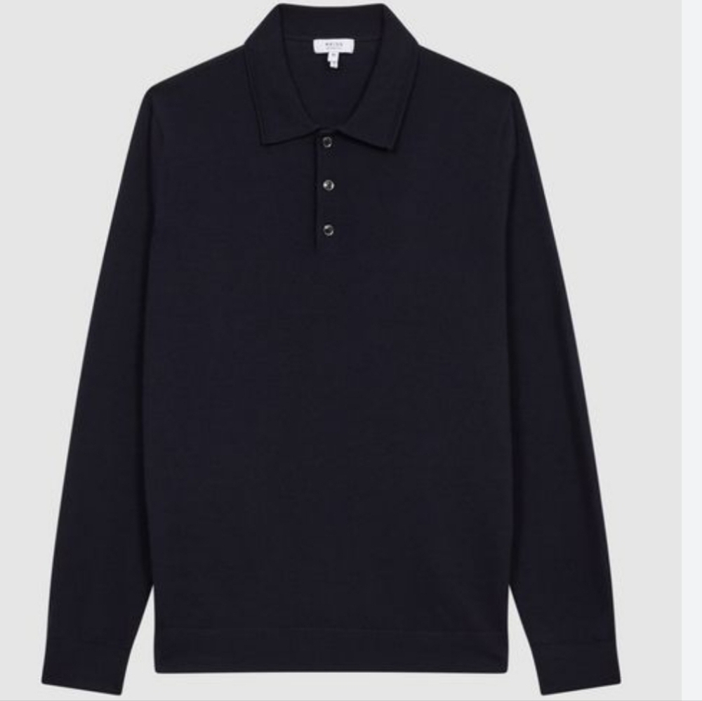 🖤BUY 2 GET 1 FREE  Trafford Merino Button Wool Polo Shirt in Navy, Size S